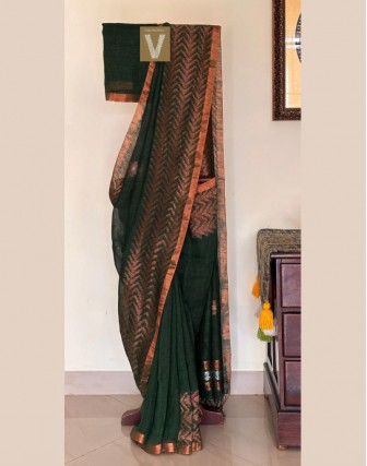 Organic linen saree-VOLN-2373