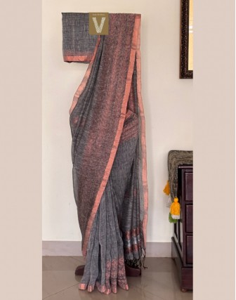 Organic linen saree-VOLN-2376