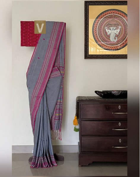 Khadi organic cotton saree-VKDO-2612
