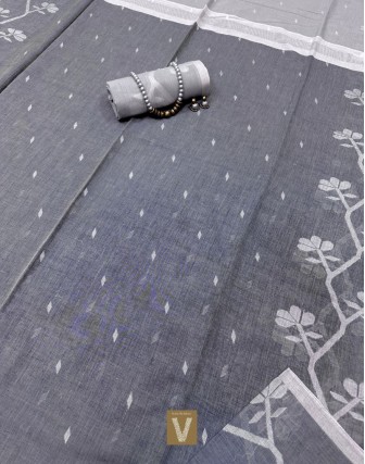 Khadi jamdhani organic cotton saree-VKJM-2329