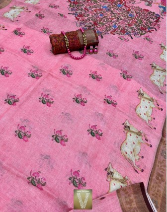 Pichwai Linen saree-VLNP-2278