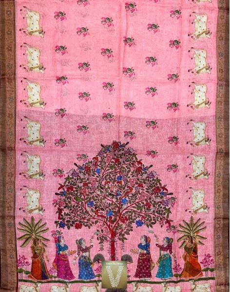 Pichwai Linen saree-VLNP-2278