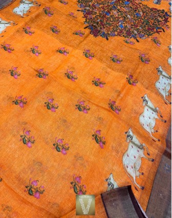 Pichwai Linen saree-VLNP-2276 (SOLD)