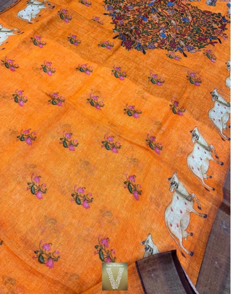 Pichwai Linen saree-VLNP-2276 (SOLD)