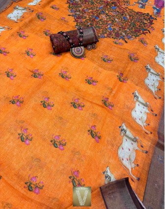 Pichwai Linen saree-VLNP-2276 (SOLD)
