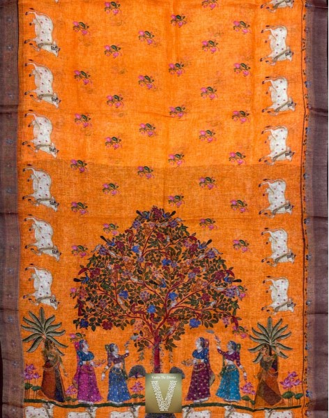 Pichwai Linen saree-VLNP-2276 (SOLD)