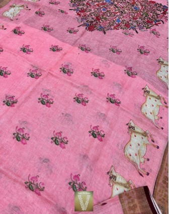 Pichwai Linen saree-VLNP-2278