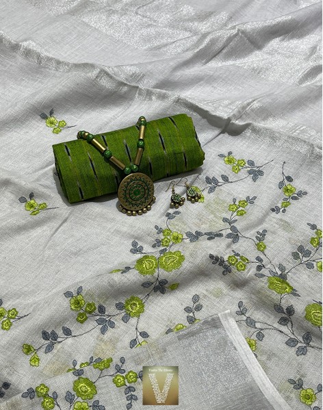 Sale Linen by cotton sarees-VLNS-83