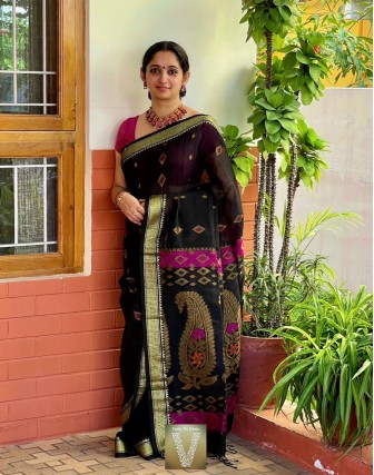 Organic linen saree-VOLN-1779