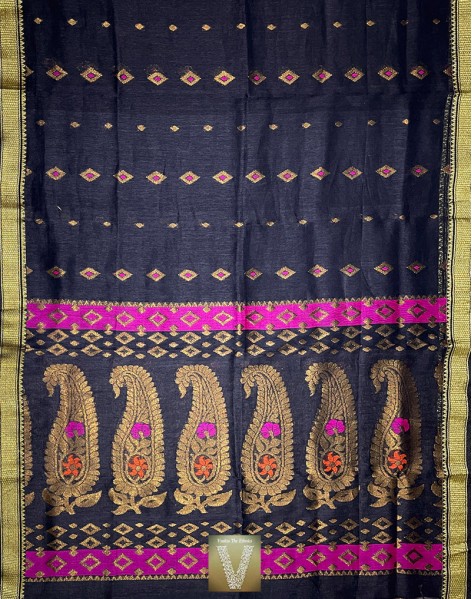Organic linen saree-VOLN-1779