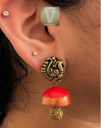 Antique gold terracotta jhumkas-VTJH-12