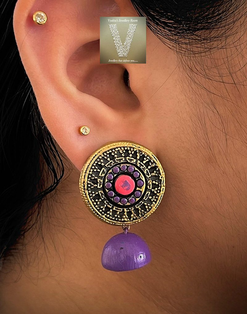 Antique gold terracotta jhumkas VTJH 25