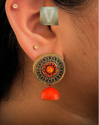 Antique gold terracotta jhumkas-VTJH-26
