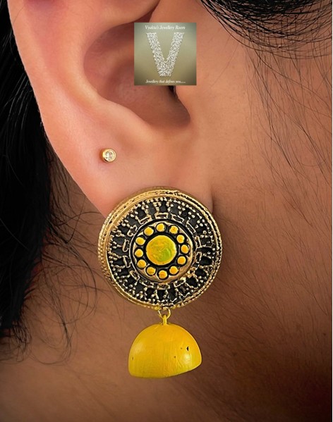 Antique gold terracotta jhumkas-VTJH-27
