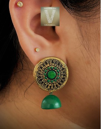 Antique gold terracotta jhumkas-VTJH-28