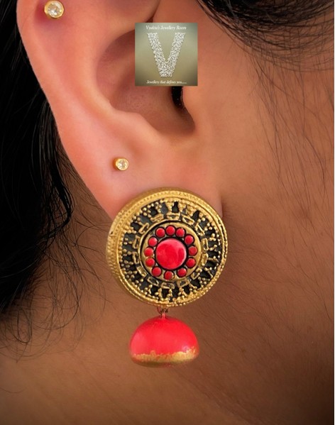 Antique gold terracotta jhumkas-VTJH-29
