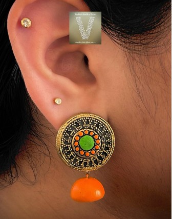 Antique gold terracotta jhumkas-VTJH-31