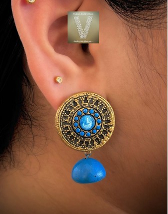 Antique gold terracotta jhumkas-VTJH-33