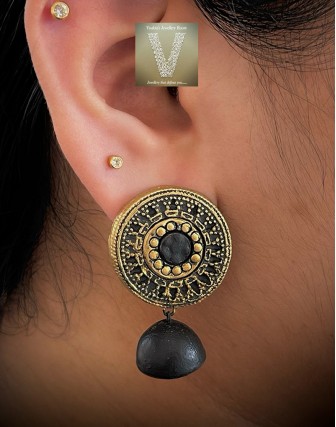 Antique gold terracotta jhumkas-VTJH-34