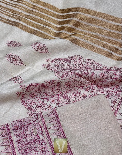Off-white jute silk saree-VJSS-1508