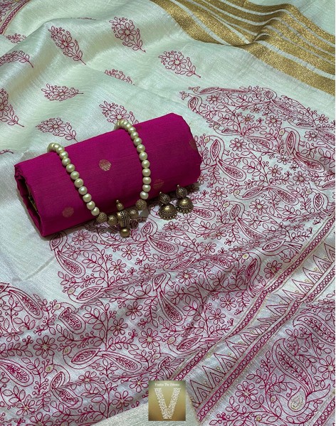 Off-white jute silk saree-VJSS-1508