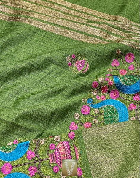 Olive green jute silk saree-VJSS-1643