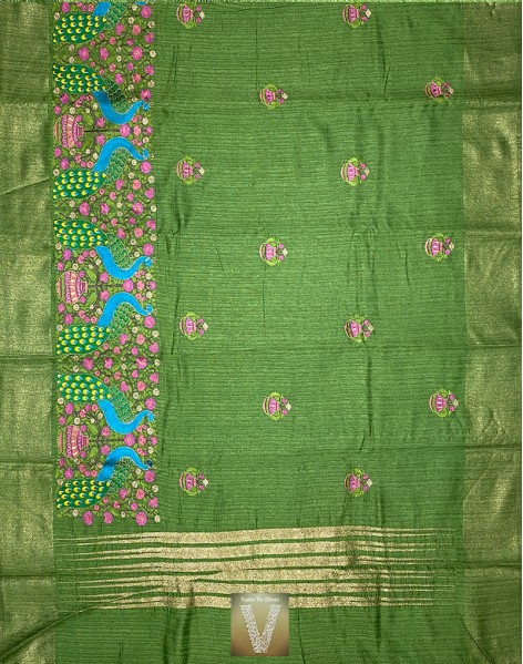 Olive green jute silk saree-VJSS-1643